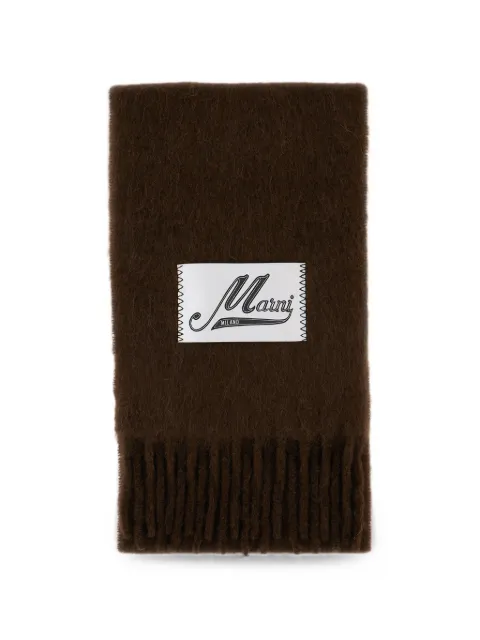 Marni logo-patch fringed scarf Brown SCMC0143Y1UTW918