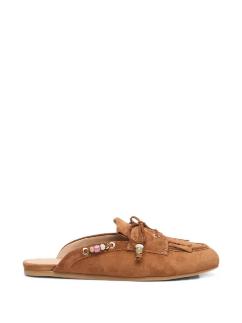 Stuart Weitzman Majorca Tinsley bead-embellished fringe mules Brown SN684SPDDOE