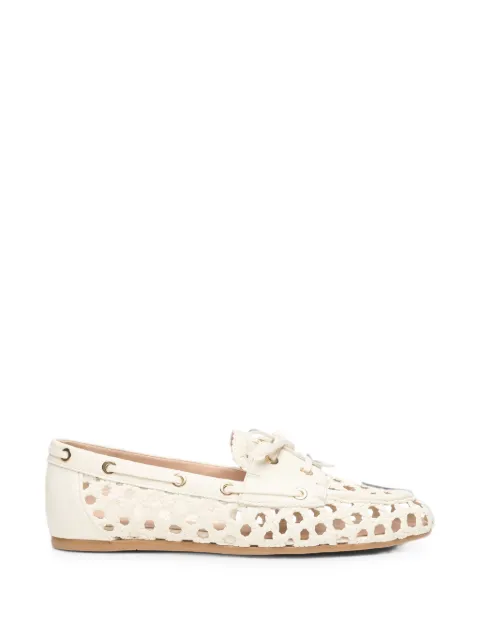 Stuart Weitzman Tinsley woven leather boat shoes Neutrals SN727FNECRM