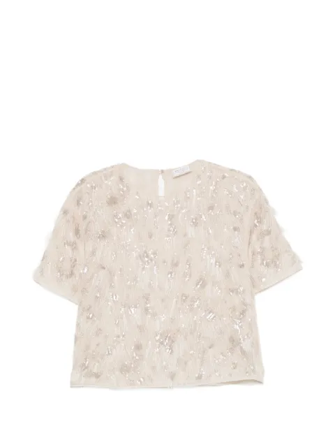 Brunello Cucinelli sequin-embellished fil-coupé T-shirt Neutrals MF940B1W00C2856
