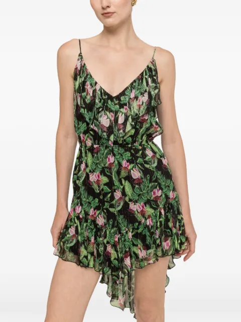 NISSA printed chiffon asymmetric mini dress Black RC17026