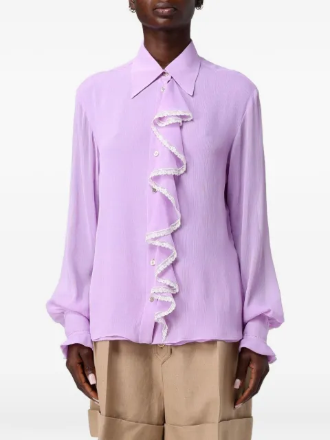 Alberta Ferretti lace-trim ruffled shirt Purple 022816171240