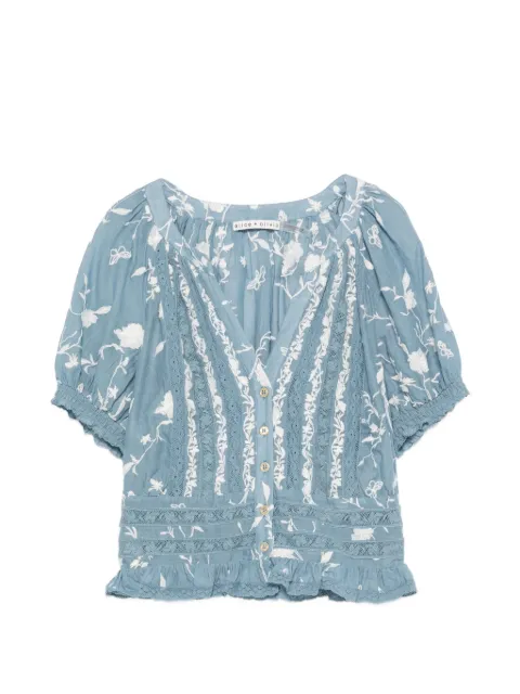 alice + olivia lace-trim embroidered blouse Blue CC606D80016