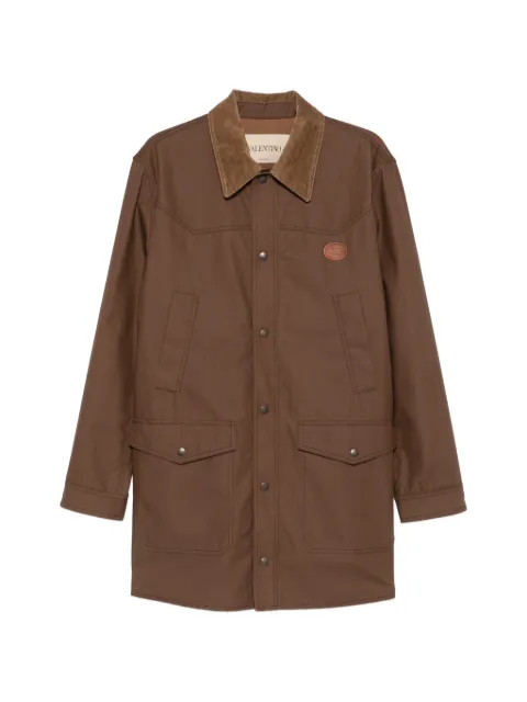 Valentino Garavani corduroy-collar logo-patch coat Brown VCJM60B7P