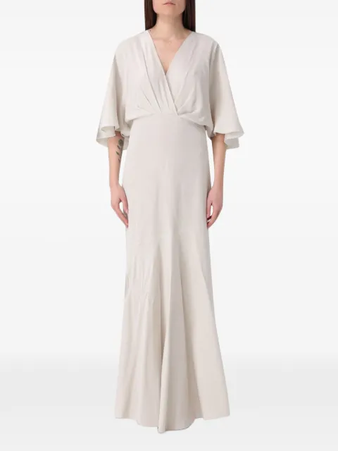Agnona V-neck flared maxi dress Neutrals TR1105U5074