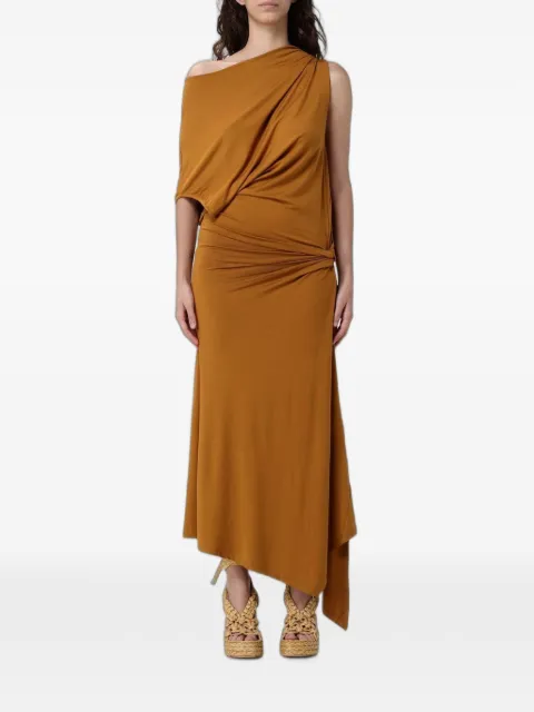 120% Lino draped asymmetric dress Brown 33BLIW79IS000G490701044