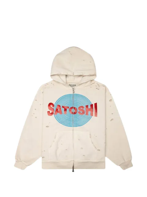 SATOSHI NAKAMOTO Motoslug distressed hoodie Neutrals SAT023