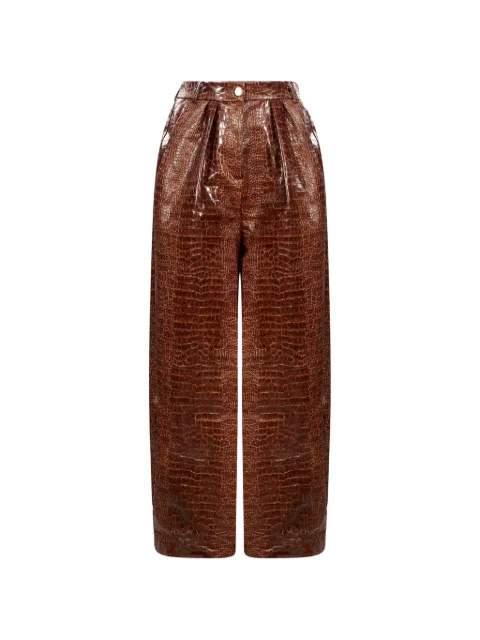 Rowen Rose croc-effect high-waisted trousers Brown RR286TN