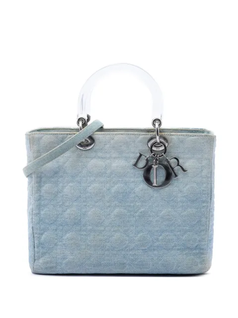 Christian Dior Pre-Owned 1999 Large Denim Cannage Acrylic Handles Lady Dior satchel Blue HQ02GL7FGMQHMBGV