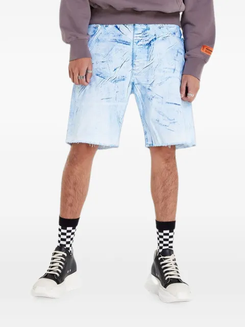 Heron Preston overdyed raw-edge shorts Blue HMYC004F22FAB002