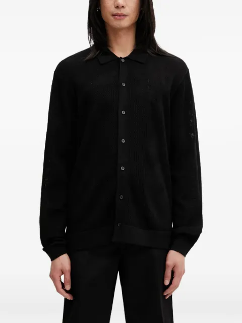 Filling Pieces Breaking Bread logo-jacquard mesh cardigan Black 412677500303