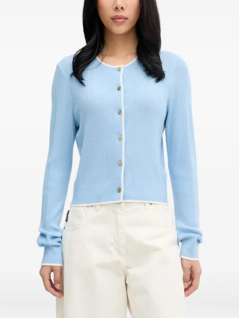 FROM FUTURE ribbed-knit contrast-trim cardigan Blue WPC03440