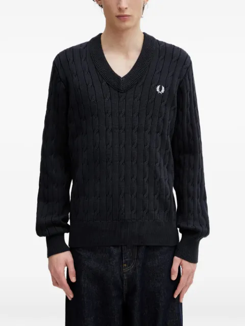 Fred Perry cable-knit V-neck sweater Blue K2321