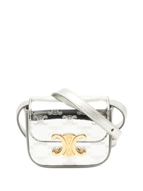 Celine Pre-Owned 2022 Mini Triomphe Metallic Calfskin Claude crossbody bag Silver 06LASCZAMHQN6TWK