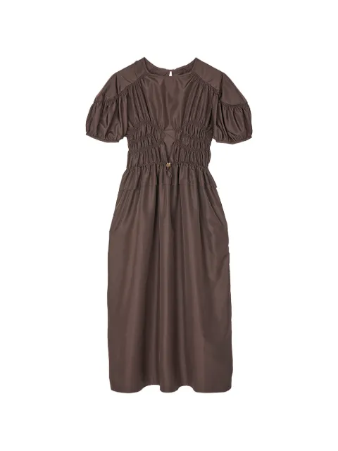 Cecilie Bahnsen Betsy smocked flared midi dress Brown CBBETSYDRESSRECYCLEDFAILLE