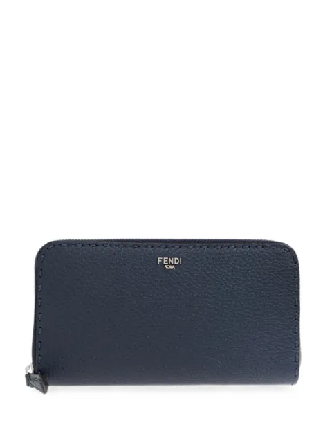FENDI Selleria zip-around pebbled wallet Blue 7M0210AW2F