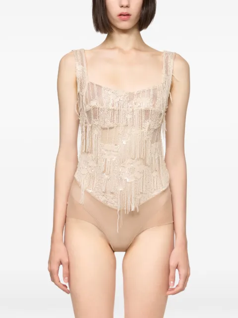 Atu Body Couture sequin-embellished corset-style bodysuit Neutrals AT26150