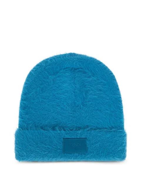 FENDI logo-patch beanie hat Blue FXQ116AVPQ
