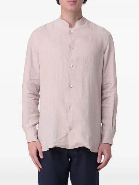 Eleventy band-collar linen shirt Pink M75CAMM05TES0I139