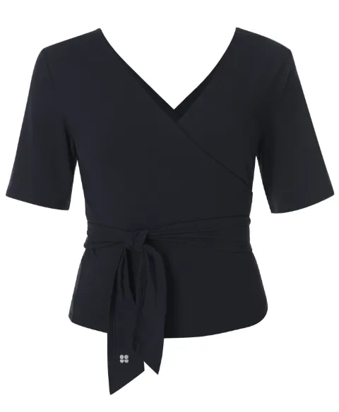 Sweaty Betty wrap tie-waist top Black SB10317