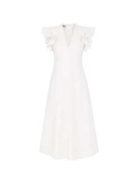 Moschino ruffled-sleeve V-neck midi dress White 04415524