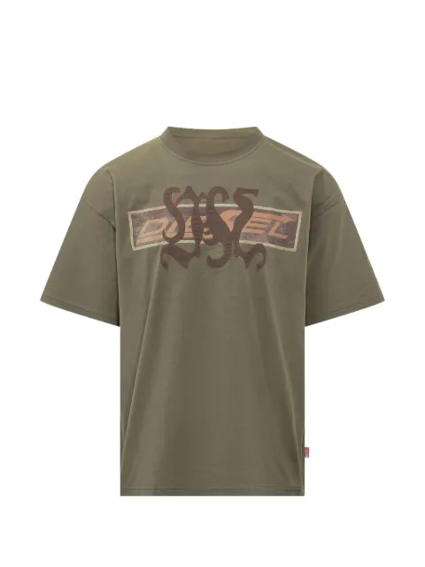 Diesel T-shirt with graphic-print and patches Green A241290EFBS