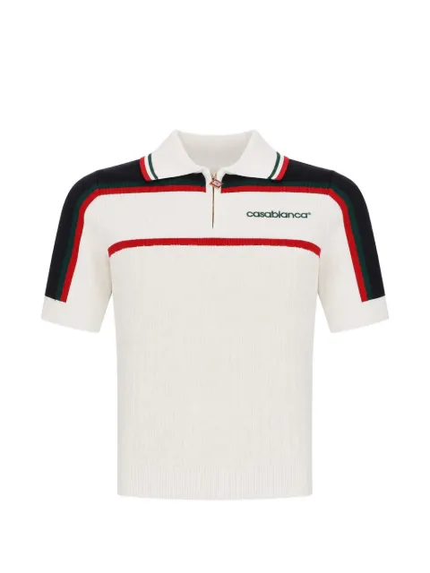 Casablanca logo-embroidered striped polo shirt Neutrals WPF26KW124701WHITENAVY