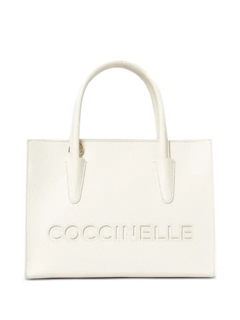 Coccinelle Myrtha grained leather tote bag White E1UAK180101