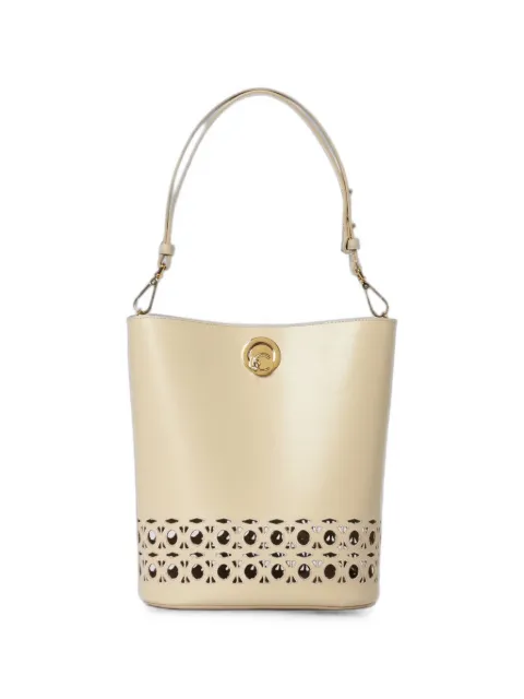 Coccinelle Nikla laser-cut leather shoulder bag Neutrals E1UOE230101