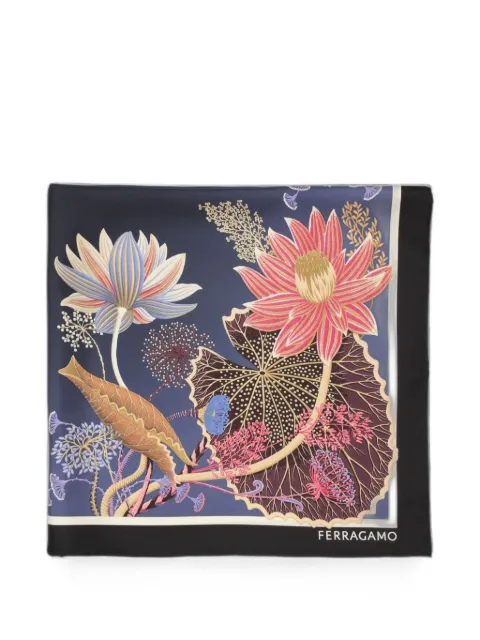 Ferragamo Water lilies silk scarf Blue 790149