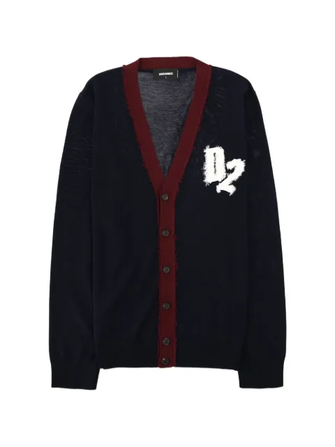 DSQUARED2 logo-patch frayed cardigan Blue S74HA1642D13235