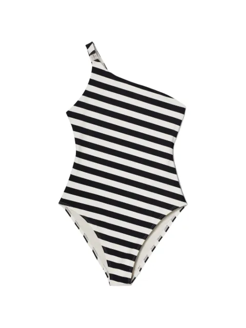 Tory Burch one-shoulder striped swimsuit Black 185391