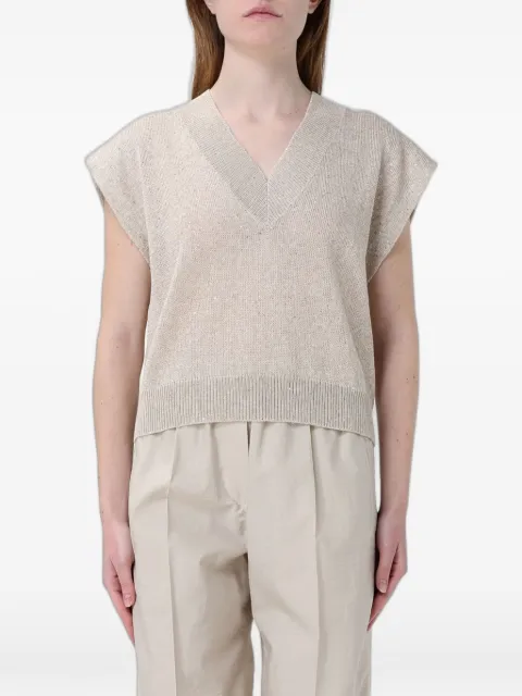 Brunello Cucinelli sequin-embellished V-neck vest Neutrals MDT746402C8925