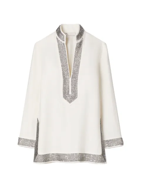 Tory Burch embellished linen tunic Neutrals 182131
