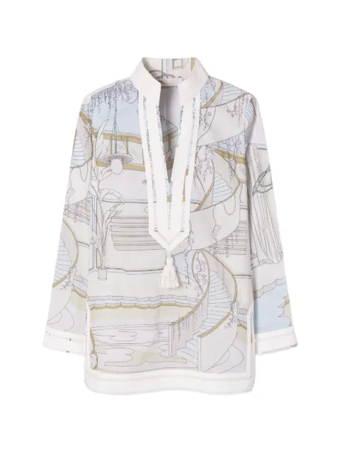 Tory Burch tassel-detail graphic-print tunic Neutrals 183563