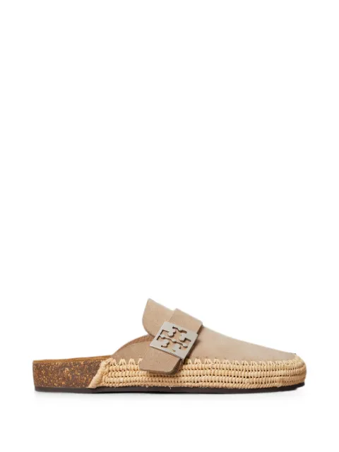 Tory Burch Mellow logo-plaque raffia flat mules Neutrals 182361