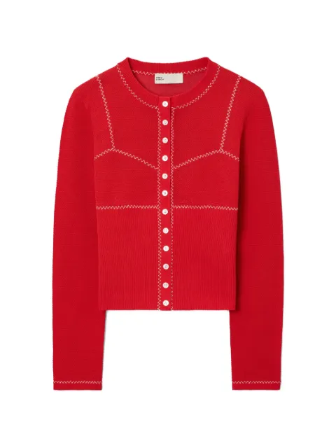 Tory Burch contrast-stitch button-up cardigan Red 168790