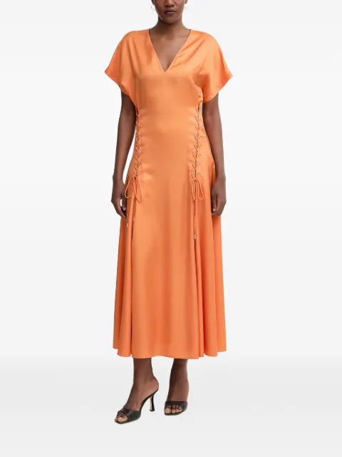PINKO lace-up V-neck midi dress Orange 106813A3AV