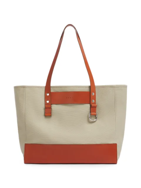 Marni leather-trim canvas tote bag Neutrals SHMQ0110U0P9315