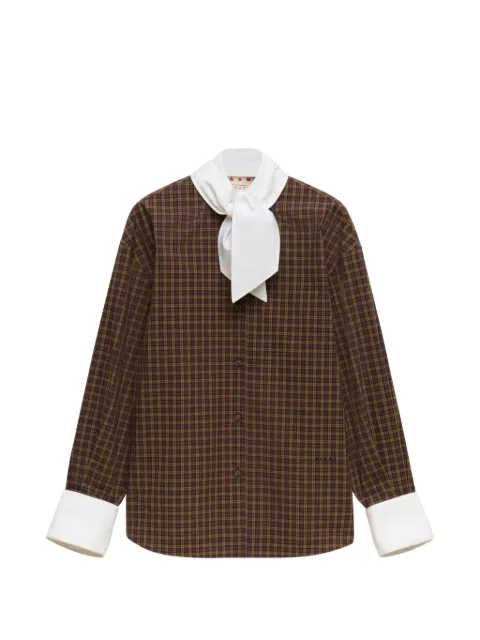Marni brown checked-poplin shirt with neck-tie Brown CAMA0706QSUTC689