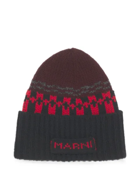 Marni red wool beanie with geometric motif Black CLZC0187Q0UFH101