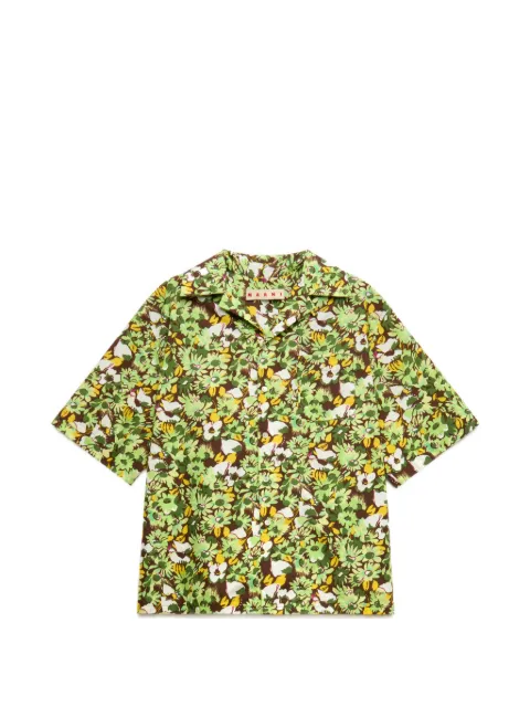 Marni brown poplin-shirt with Pop Flowers print Green CUMU0213A7UTC650