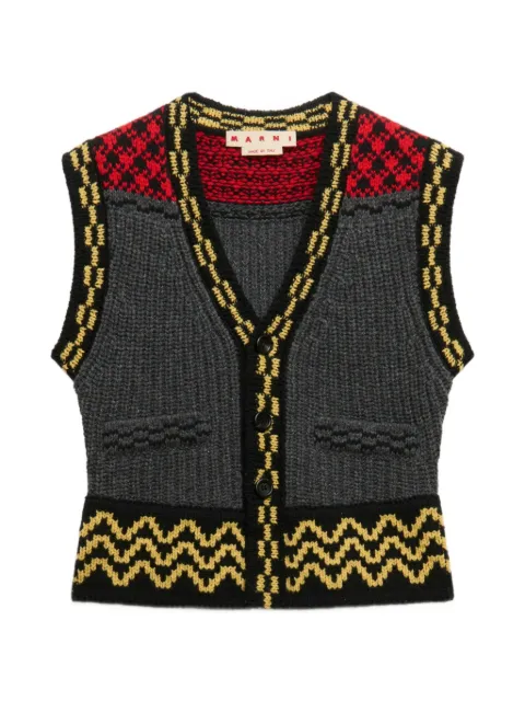 Marni jacquard-knitted geometric-trim waistcoat Grey GLMG0006Q0UFH101