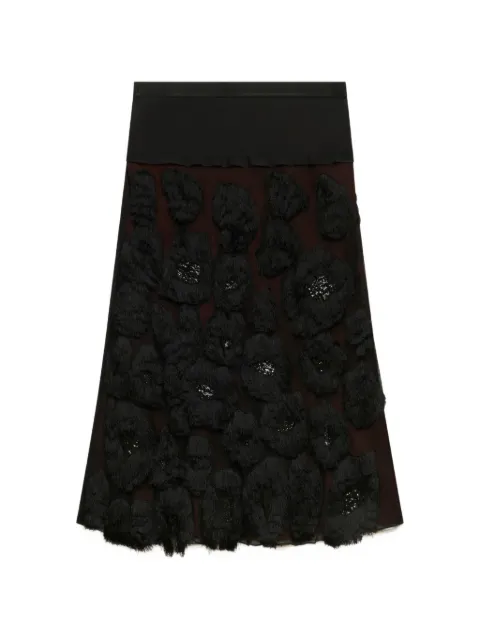 Marni black georgette skirt with shaggy camouflage motif Black GOMA0866SUUSR034