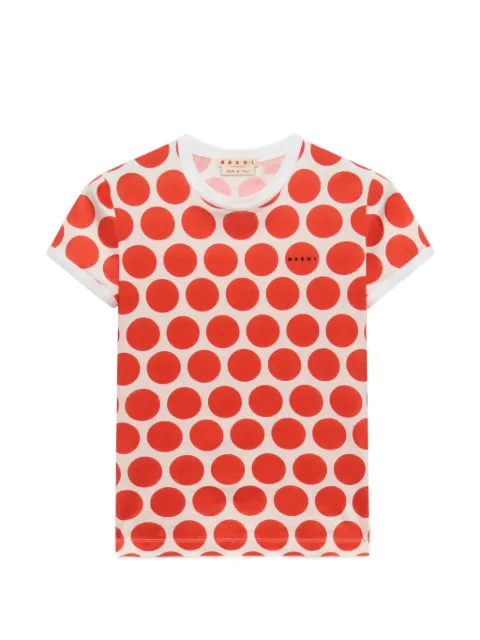 Marni white cotton T-shirt with polka rhythm print Red THJE0400S1UTC648
