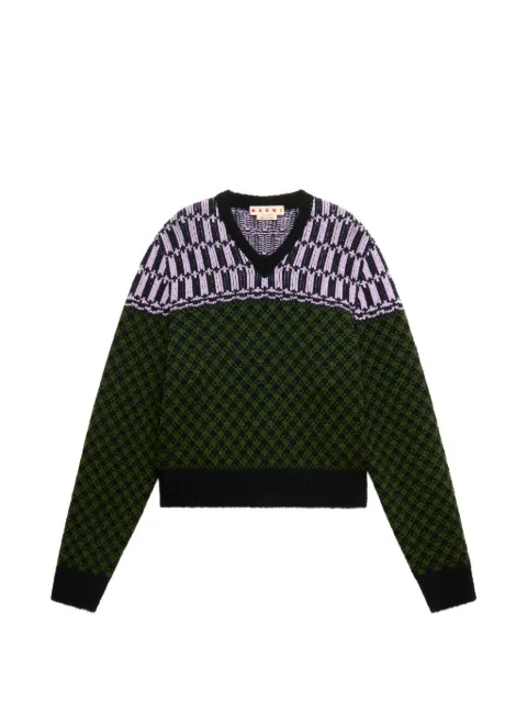 Marni jacquard-knit geometric-motif sweater Green CVMG0157Q0UFH101