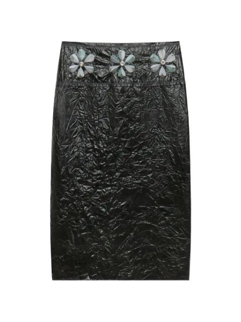 Marni black crinkled midi-skirt with daisy details Black GOMA0859SUUTP817