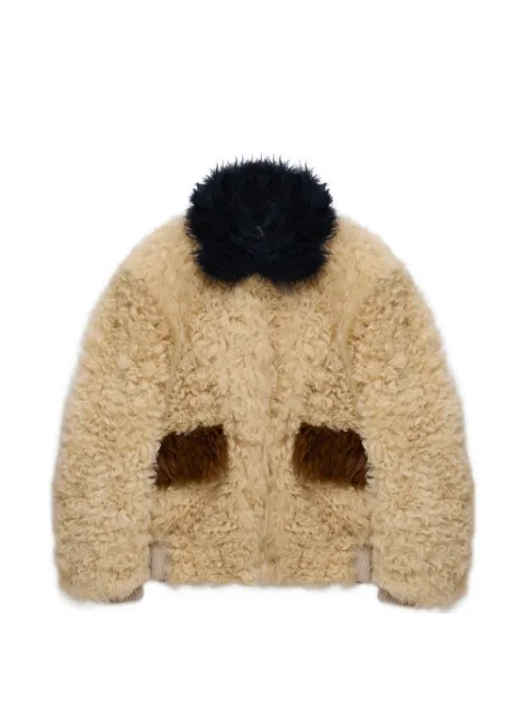 Marni cream shearling-jacket with colour-block details Neutrals JUMY0217LQLM044