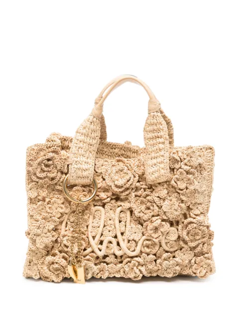 Chloé Summer Banana floral-crochet raffia tote bag Neutrals CH26AS908S85