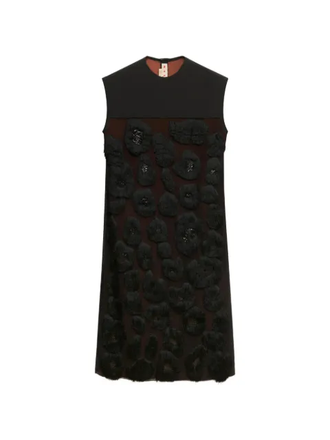 Marni black georgette dress with shaggy camouflage motif Black ABMA1598SUUSR034